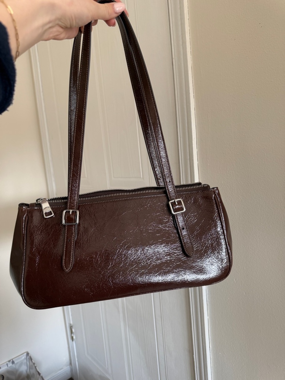 Coach Dark Brown Leather Shoulder Bag with Silver Hardware - Picture 4 of 6